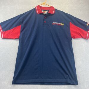 Jeff Gordon NASCAR Polo Shirt Rainbow WarriorsRacing Graphic Red Trim M Blue Vtg
